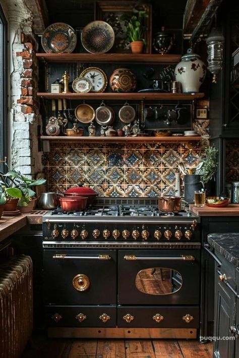 Small Witchy Kitchen, Maximalist Kitchen Decor, Maximalist Lifestyle, Maximalist Kitchen Ideas, Witchy Kitchen Aesthetic, Small Vintage Kitchen, Witch Kitchen Decor, Fantasy Kitchen, Maximalist Kitchen