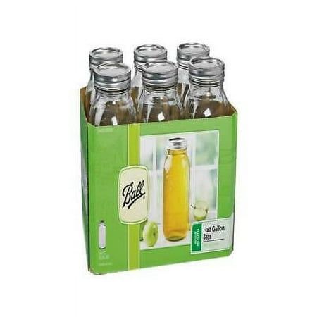 Dimensions: 9.4" H x 4.4" D x 4.4" W; Material: Glass; Mouth Type: Wide Mouth; Container Size: 1/2 gallon; With lids and bands; Number in Package: 6; Packaging Type: Boxed; Color: Clear. Half Gallon Mason Jars, Gallon Mason Jars, Toples Kaca, Gallon Jars, Canning Supplies, Wide Mouth Mason Jars, Ball Mason Jars, Clear Glass Jars, Mason Jar Lids