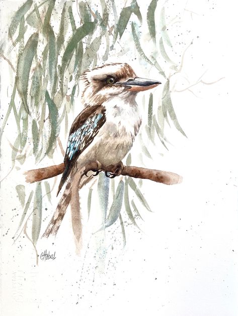 "Kookaburra Australian bird" by Chris Hobel. Paintings for Sale. Bluethumb - Online Art Gallery Kookaburra Tattoo Design, Australian Animal Art, Kookaburra Watercolour, Kookaburra Painting, Kookaburra Drawing, Watercolour Nature, Watercolour Birds, Painting Birds, Watercolor Art Landscape