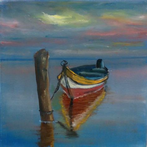 Όμορφη βαρκα Boat Art Painting, Rowboat Painting, Peisaj Abstract, Boat Drawing, Sailboat Painting, Boat Art, Boat Painting, Art Painting Acrylic, Painting Art Projects