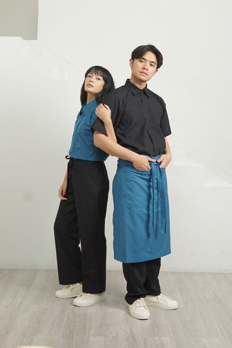 #workwear #uniforms #restaurant #uniform #restaurantuniform #server #serveruniform #apron #kimono #japan #traditional Casual Waiter Uniform, Hotel Front Desk Outfits, Modern Restaurant Uniforms, Front Desk Outfits, Desk Outfits, Uniforms Restaurant, Hotel Front Desk, Restaurant Uniform, Modern Uniform