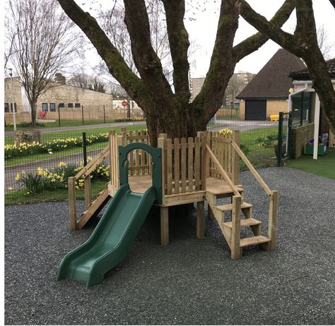 Kids Garden Play, Preschool Playground, Kids Backyard Playground, Play Area Backyard, Outdoor Play Spaces, House Slide, Backyard Kids Play Area, Tree Fort, Tree House Diy