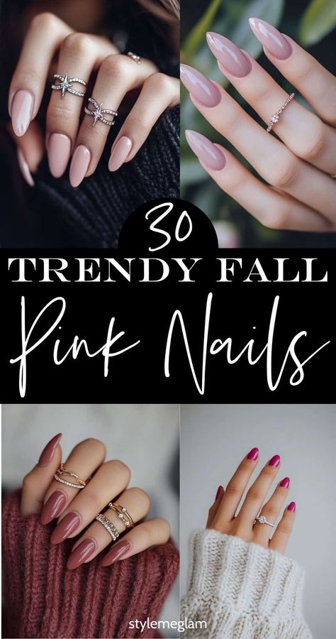 Check out these trendy fall pink nails that go with any of your fall outfits. These fall blush pink nails are perfect for every day wear, for work and more. Save this pin to check out pink nail colors too. Fall Pink Nail Colors, Mauve Pink Nails Design, Pink Thanksgiving Nails, Pink Fall Nail Ideas, Ballerina Pink Nails, Fall Pink Nails, Short Halloween Nails, Dusty Pink Nails, Pink Nails Opi