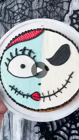 2.1M views · 7.5K reactions | 🎃 This is for all my Disney loving Nightmare before Christmas fans! The Sally and Jack chocolate chip cookie cake to feast your eyes on!!!!! #thepumpkinking #jackskellington #jackandsally #sally #nightmarebeforechristmas #thisishalloween #disneygram #disney #disney2024 #halloween2024 | Emily Hutchinson Sally Nightmare Before Christmas Sugar Cookies, Jack Skellington Cheesecake, The Nightmare Before Christmas Cake, Sally’s Christmas Cookies, Sally Cake Nightmare Before Christmas, Jack And Sally Cake, Jack And Sally Cake Birthdays, Sally And Jack, Emily Hutchinson