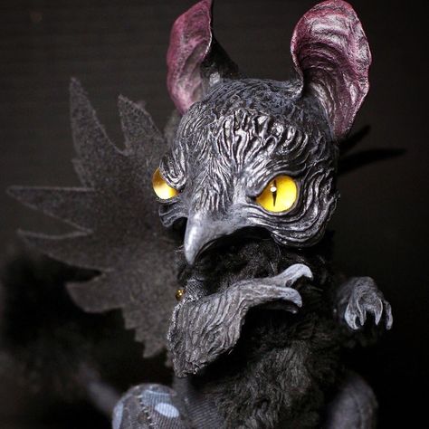 Cat Dark, Character Artwork, Animal Teeth, Dark Wings, Magic Cat, Animal Magic, Kawaii Animals, Doll Gift, Fantasy Creatures