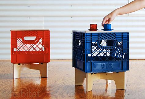 Crate Seating, Milk Crate Seats, Recycled Plastic Chair, Milk Crate Furniture, Crate Stools, Milk Crate Storage, Plastic Milk Crates, Nyc Rooms, Crate Seats