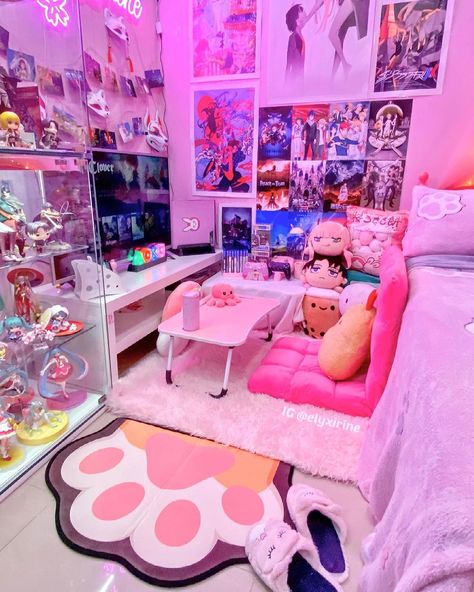 Kawaii Room Ideas, Kawaii Bedroom, Otaku Room, Gamer Room Decor, Video Game Room Design, Cute Bedroom Ideas, Gaming Room Setup, Gamer Room, Kawaii Room