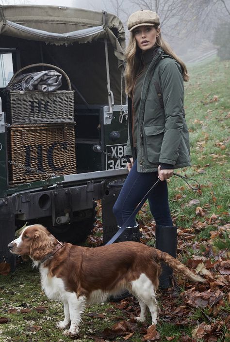 Holland Cooper Clothing country tweed wax jacket country style country girl jeans welly boots wellies casual oufit countryside flat cap dog dogs gundog landrover defender cosy cozy autumn winter style English Country Gentleman Style, English Countryside Autumn Fashion, Hunting Boots For Women, Mushroom Hunting Outfit, British Country Outfits Women, English Country Style Outfits Autumn, European Countryside Outfit, Country Gentleman Style, British Country Outfits