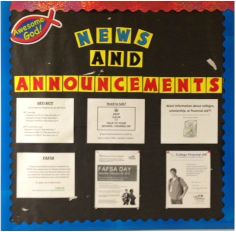 News and Announcements Bulletin Board Bulletin Board Information Center, Work Announcement Board, School News Bulletin Board Ideas, Announcement Board, Engagement Board, Office Bulletin Boards, Work Bulletin Boards, Wellness Board, News Bulletin