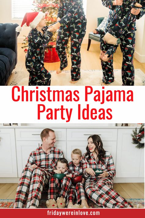 Yes, you should totally have a Christmas pajama party! Plus a ton of fun Christmas pajama party ideas to celebrate the Christmas season! Kids Christmas Pajama Party, Christmas Pj Party Ideas, Christmas Pajama Party Ideas, Pajama Party Ideas, Pajama Day At School, Christmas Pajama Party, Holiday Party Themes, Christmas Pajamas Kids, Christmas Pj