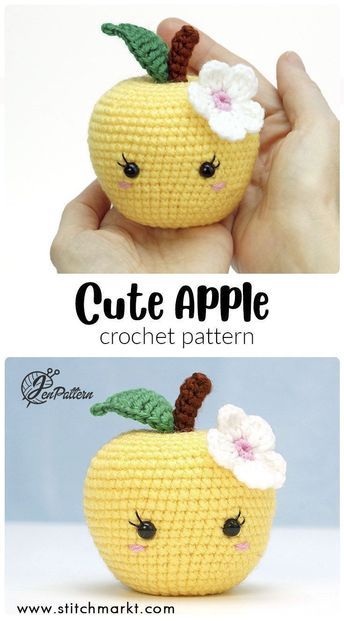 Apple Crochet Pattern, Apple Amigurumi, Amigurumi Fruit, Apple Crochet, Kawaii Amigurumi, Crochet Apple, Teachers Diy, Pola Amigurumi, Simple Toys