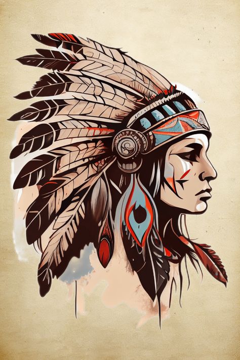 Our Native American Tattoo design is a stunning work of art that celebrates the beauty and power of indigenous cultures. Whether you choose to wear it as a tattoo or as artwork on Redbubble products, it's a testament to the spiritual and artistic richness of Native American heritage. Shop now and experience the wonder. Indigenous Poster Design, Native Girl Tattoo, Indian Women Tattoo, Cherokee Tattoos, Tribe Tattoo, Native American Tattoo Designs, Tattoo Poster, Native American Drawing, Traditional Tattoo Designs