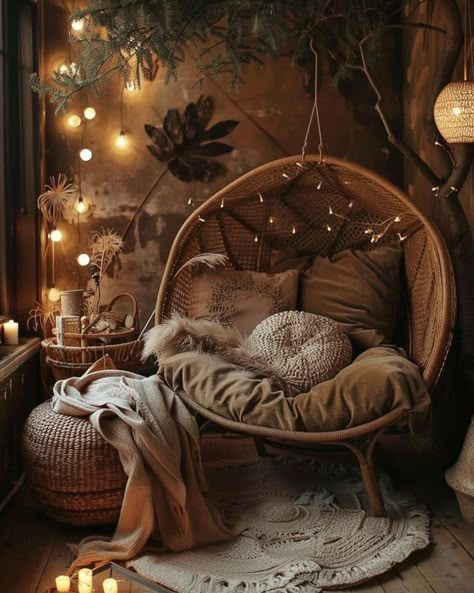 home decor elegant Green Cottage House, Living Room With Swing, Room Swing, Chair Styling, Nature Inspired Bedroom, Office Cozy, Cozy Home Ideas, Home Decorations Ideas, Witchy Room