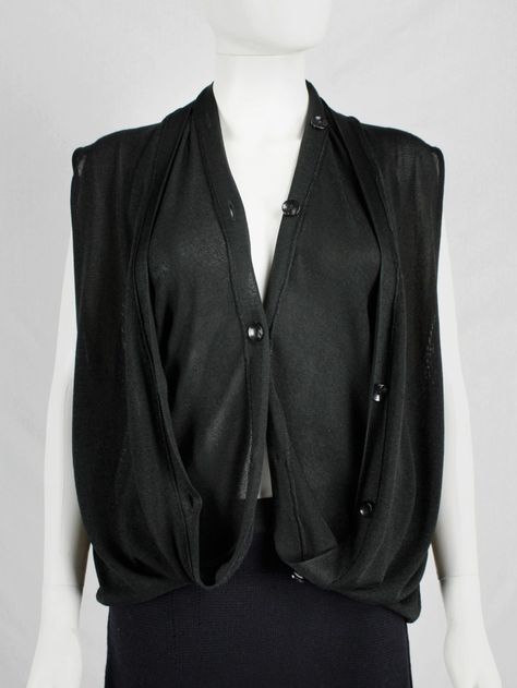 Maison Martin Margiela black double layered cardigan — spring 2003 | V A N II T A S Deconstruction Fashion, Concept Clothing, Archive Fashion, Celebrity Style Red Carpet, Victoria Dress, Curated Vintage, Martin Margiela, Vintage Designer, Red Carpet Fashion