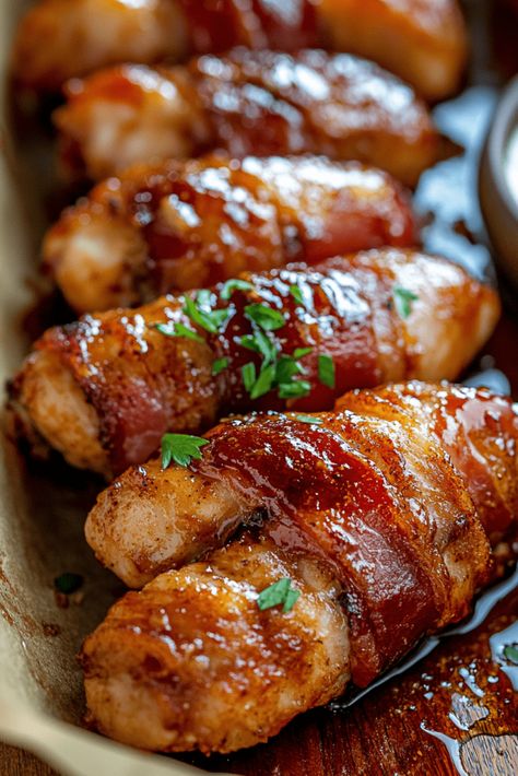 Prepare yourself for a flavor explosion with my Bacon Brown Sugar Chicken Tenders! These aren't your ordinary chicken tenders—they’re juicy strips of chicken wrapped in crispy, smoky bacon and coated with a mouthwatering brown sugar glaze. Each bite delivers the perfect combination of savory, smoky, and sweet that will keep you coming back for more. Bacon Brown Sugar Chicken, Brown Sugar Chicken, Brown Sugar Bacon, Brown Sugar Glaze, Wrapped Chicken, Bacon Wrapped Chicken, Sugar Glaze, Chicken Wraps, Juicy Chicken