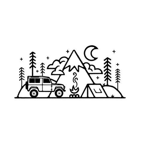 Roadtrip Drawing, Roadtrip Tattoo, Jeep Tattoo, Logo Camping, Camping Tattoo, Camping Coloring Pages, Graphic Design Brochure, Tatuaje A Color, Wood Burning Patterns