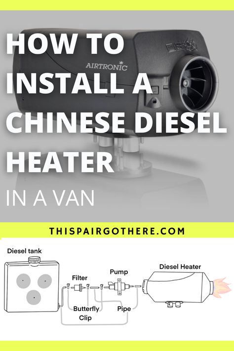 This pin has an image of a diesel heater in the background with text over it saying "how to install a Chinese Diesel Heater in a van". Underneather is a diagram of how to assemble a Chinese diesel heater. Chinese Diesel Heater, Diesel Heater Camper, Diesel Heater Installation, Van Camp, Vw T25, Camper Diy, Mercedes Sprinter Camper, Rv Battery, Diy Camper Trailer