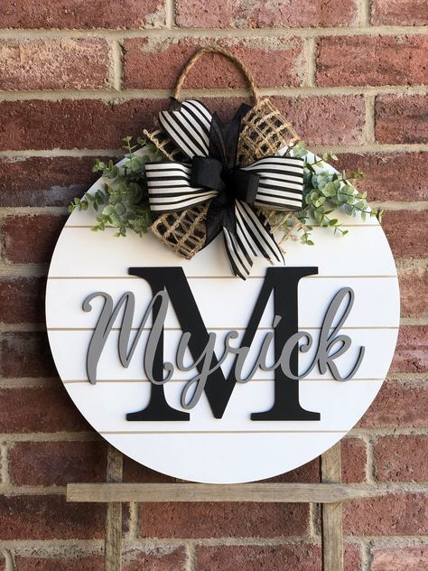 Last Name Door Hanger, Initial Door Hanger, Wood Initials, Over The Door Hanger, Monogram Door Hanger, Cricket Ideas, 3d Lettering, Door Signs Diy, Faux Shiplap