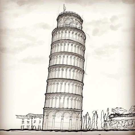 Sketch of Pisa leaning tower Italy Sketches, Tower Of Pisa, Pisa Italy, Building Drawing, Sketches Easy, Leaning Tower, Leaning Tower Of Pisa, Pisa, Sketch Book