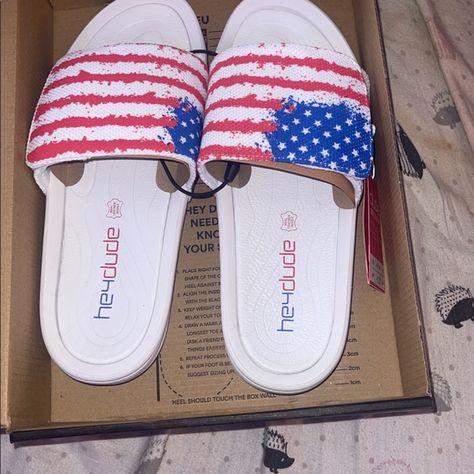 Men’s Hey Dudes American Flag Slides/Sandals Hey Dudes, Hey Dude, Slides Sandals, Vans Sneaker, American Flag, Slides, Flag, Sandals, Tags