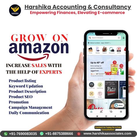 🎉📊 At Harshika Accounting & Consultancy, we specialize in managing accounts for e-commerce platforms like Amazon, Flipkart, Meesho, Etsy, eBay, and more! 🚀✨ 💼 Your store is your brand's pride, and we ensure it shines brightly! Let your store speak volumes about your brand while we handle the numbers behind the scenes. 💡💰 🔍 Visit our website www.harshikaassociates.com to learn more about how we can elevate your e-commerce presence! 🌐 📞 Call us at 7690083035 or message us on WhatsApp at 8875... Grocery Essentials, Send Money, Increase Sales, Financial Management, Business Profile, The Numbers, Business Growth, Social Media Post, E Commerce