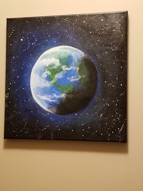 Planet Earth acrylic canvas painting Planet Painting Acrylic Easy, Earth Painting Aesthetic, Painting Of Earth From Space, Painting Of The Earth, Earth Painting Acrylic Easy, Planet Canvas Painting Easy, Globe Painting On Canvas, Drawing Earth Planet, Earth Painting Ideas