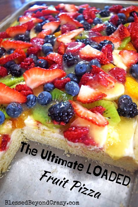 The Ultimate Loaded Fruit Pizza - Blessed Beyond Crazy Glazed Fruit Pizza, Fruit Pizza With Glaze, Fruit Pizza Glaze, Fruit Salad Pizza, Fruit Pizza Recipe With Glaze, Recipes Cream Cheese, Fruit Pizza Icing, Fruit Glaze, Cookie Crust Recipe