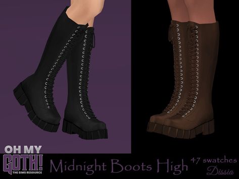 The Sims Resource - Oh My Goth - Midnight Boots High Sims 4 Cc Goth Boots, Sims 4 Cc Boots, Goth Sims 4, Sims 4 Cc Goth, Under The Knee Boots, Ts4 Mods, Pie Plano, Cc Shoes, Goth Boots