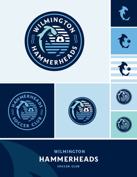 When local ECNL youth soccer organization, Hammerheads Soccer Club, tapped us to help them refresh to a more modern look, we wanted the new crest to feel premium and sophisticated.⁠ ⁠ Their new crest not only represents the club and their values, but also pays tribute to the coastal community we call home. Logo Design, soccer logo, soccer branding, football club logo design, soccer club logo design, professional sports branding, youth soccer logo design, soccer crest, football crest. Soccer Logo Design Ideas, Soccer Branding, Football Club Logo Design, Soccer Logo Design, Soccer Club Logo, Sports Club Logo, Football Crest, Hospitality Branding, Club Logo Design