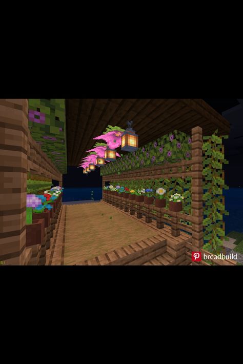 This Minecraft bridge is made of wood and lots of plants. This is after the Minecraft 1.17 Cave Update, Glow Berry and Spore Blossom were added. This closer view shows the plants inside the bridge. Glow Berry Minecraft, Minecraft Bridge, Lots Of Plants, Cute Minecraft Houses, Minecraft 1, Minecraft Houses, The Bridge, Made Of Wood, Minecraft