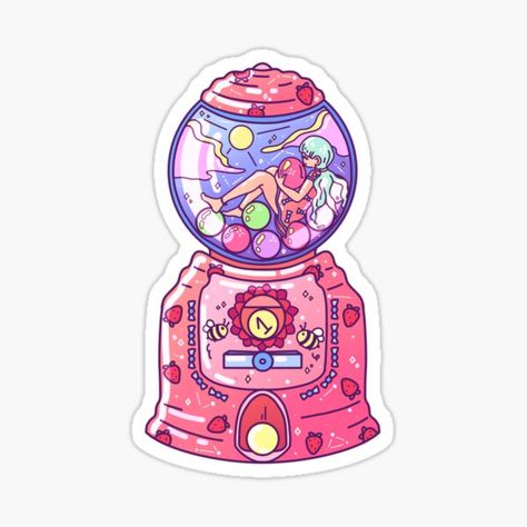 Adorable Pastel Gumball Machine || Redbubble Artist @kukurbee || Instagram @kukurbee #candy #sweets #pastel # cute #kawaii #nostalgic #pink #redbubble #illustration #digitalart #bees #nostalgia #sticker Candy Machine Illustration, Gumball Machine Illustration, Machine Illustration, Cute Strawberry, Gumball Machine, Strawberry Print, Dessin Adorable, Disney Food, Inuyasha