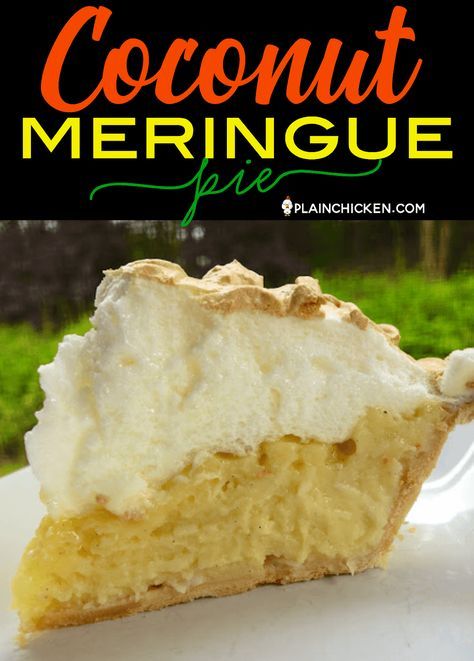 Coconut Meringue Pie - hands down the BEST coconut pie we've ever eaten! SO easy to make and it tastes amazing!!! Great for parties and and the holidays! Coconut, sugar, cornstarch, salt, milk, eggs, butter, corn syrup, vanilla, pie crust, cream of tarter. Can make the day before and refrigerate until serving. #pie #coconut Coconut Meringue Pie, Grandma's Chocolate Pie, Pie Coconut, Coconut Meringue, Coconut Cream Pie Easy, Vanilla Pie, Best Coconut Cream Pie, Coconut Pie Recipe, Butter Corn