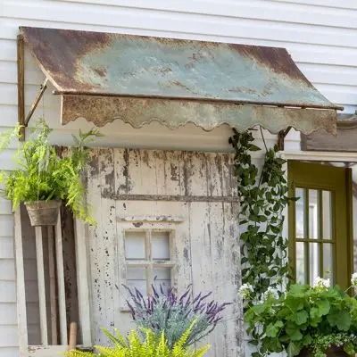 WILD HARE FARMS | Shop Sales Events Antique Farmhouse Metal Awnings Over Doors, Studio Entrance, Farm Garage, Metal Awning, Tea Cart, Aging Metal, Unique Farmhouse, Green Patina, Potting Bench