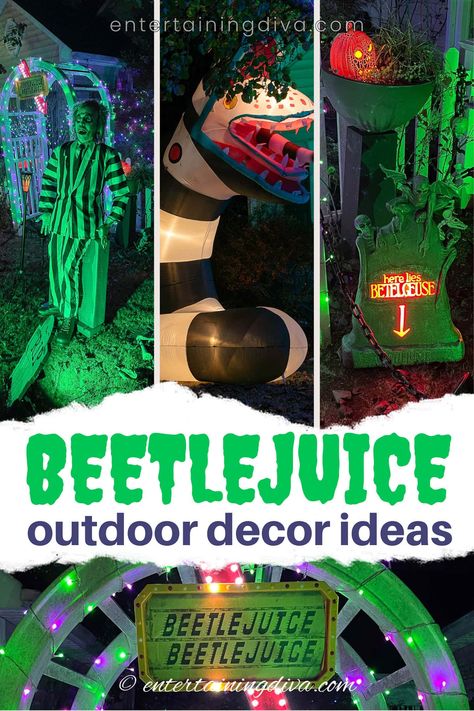 Beatle Juice Halloween Decor, Beetle Juice Trunk Or Treat, Beetlejuice Halloween Decorations Diy, Beetle Juice Halloween Decorations, Beetlejuice Trunk Or Treat, Beetlejuice Graveyard, Beetlejuice Room, Beetlejuice Decor, Beetlejuice House