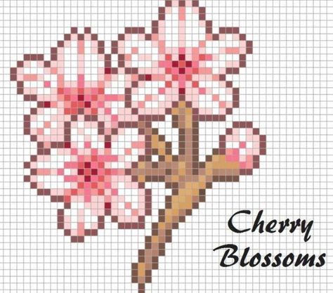 Kirschblüten Perler Bead Chart Pixel Art Design  #art #bead #Chart #cherryblos Cherry Blossom Pixel Art, Butterfly Garden Design, Skins Minecraft, Med Tech, Pixel Art Characters, Pixel Art Grid, Colossal Art, Diamond Paint, New Animal Crossing