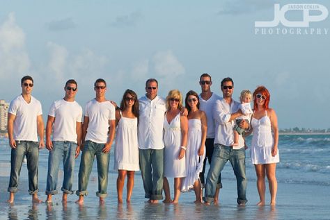 Love the denim and white Family Photo Outfits Denim And White, Denim And White Family Photoshoot, White And Denim Family Pictures, Denim And White Family Pictures, Family Beach Pictures Outfits, Family Reunion Photos, White And Denim, Aruba Vacation, Beach Picture Outfits