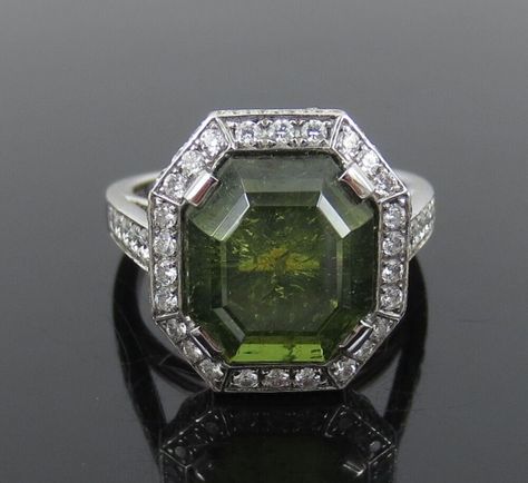 Estate 9.50ct Natural Untreated Demantoid Garnet 0.65ct Diamond Platinum Ring – Gorgeous Gems and Jewelry Diamond Platinum Ring, Garnet And Diamond Ring, Demantoid Garnet, Platinum Diamond Rings, Green Garnet, Garnet Jewelry, Platinum Engagement Rings, Platinum Ring, Fine Rings