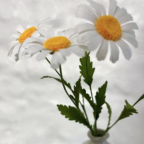 Daisies …again! I will get around to making something different soon. These are my version of Oxeye Daisies, there are so many blooming all around at the moment, but I really don’t like picking wild flowers, so I’ve been relying a lot on books and internet searches. I’m quickly realising though that the information varies so much from the various sources, that it’s quite difficult to know what’s right. Hopefully I’ve done these justice and got the leaf shape more of less. I’ve got a few m... Daisy Leaf, Oxeye Daisy, The Leaf, Something Different, Leaf Shapes, Wild Flowers, Daisy, Internet, In This Moment