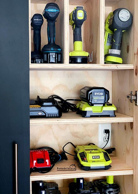 Garage Construction, Small Parts Organizer, Garage Workshop Plans, Garage Organization Tips, Wall Storage Systems, Tool Storage Cabinets, Power Tool Storage, Garage Workshop Organization, Diy Storage Cabinets