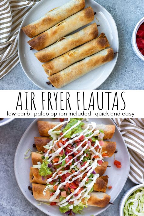 Gluten Free Flautas, Low Carb Chicken Flautas Air Fryer, Healthy Flautas Chicken, Low Carb Flautas, Airfryer Flautas, Flautas Recipe Air Fryer, Keto Flautas, Healthy Flautas, Low Cal Air Fryer