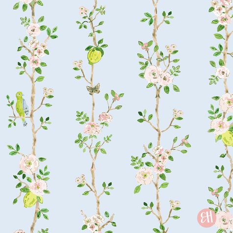 Evelyn's textile line strives to emulate the same whimsical sunshine and happiness felt in her original artwork. Carefully created from the pages of Evelyn’s sketchbooks, each print hopes to add timeless joy to your home. PRODUCT DETAILS Repeat: 6.1 in x 12.27 in Printed fabric width: 58"w Cotton Linen Blend Digitally printed to order in South Carolina Not returnable due to the custom nature of each print run ORDERING We have a 3 yard ordering minimum Please note that all textiles are made to or Chinoiserie Artwork, Chinoiserie Kitchen, Confetti Wall, Chinoiserie Fabric, Grandmillenial Style, Evelyn Henson, Wedding Calendar, Chinoiserie Pattern, Blue Chinoiserie