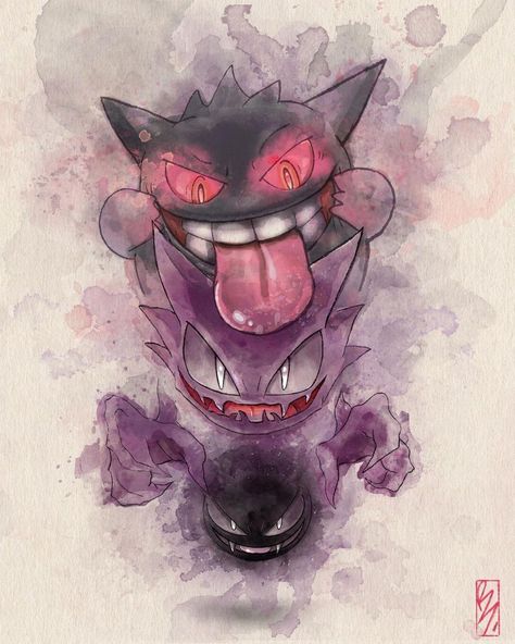 Ganger Pokemon Tattoo, Unown Pokemon Tattoo, Haunter Pokemon Drawing, Gastly Pokemon Art, Pokemon Gengar Art, Pokemon Japanese Art, Gengar Sketch, Gengar Artwork, Gengar Tattoo Design