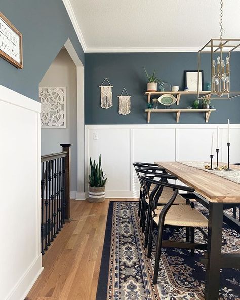 White Wainscoting, Dining Room Accents, Ikea Table, Room Vibes, Dining Room Paint, House Dining Room, Dining Room Blue, Dining Room Remodel, Dinning Room Design