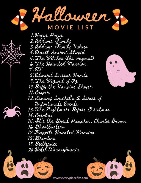 Halloween Movies to Watch This Month — Every Piece Fits Movie Must Watch List, Family Friendly Halloween Movies, Charlie Brown Movie, Halloween Movies To Watch, Halloween Movies List, Pink Floyd Songs, Addams Family Values, It's The Great Pumpkin, Spooky Movies