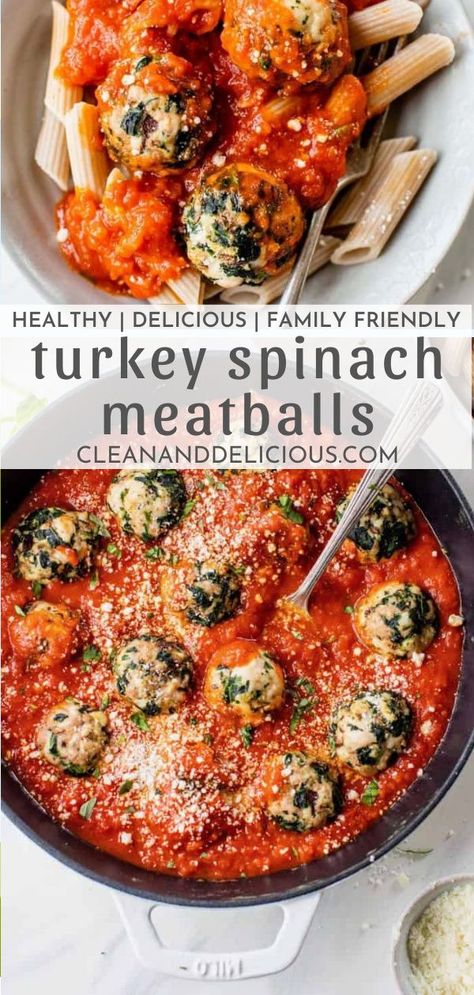 These healthy baked turkey spinach meatballs are so yummy and perfect for dinner! Savory and delicious. Turkey And Spinach Meatballs, Turkey Spinach Meatballs, Baked Turkey Meatballs, Meatballs Baked, Easy Meatballs, Spinach Meatballs, Baked Meatball Recipe, Turkey Spinach, Healthy Kid Friendly Meals