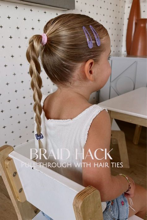 Can’t get over this cute hairstyle. Perfect for back to school hairstyles for girls! This braid is so simple and fun. Sharing all the cute Scunci hair accessories we just got too. Tap to shop! Toddler Hairstyles With Barrettes, Toddler Beach Hairstyles, Toddler School Hairstyles Girl, Simple Girl Hairstyles Kids, Girls Hairstyles For School Easy, Toddler Girls Hairstyles, Simple Toddler Hairstyles, Hairstyles For Kindergarteners, Baby Hair Styles