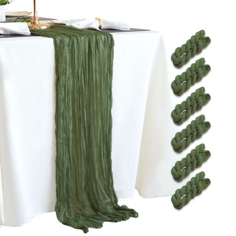 PRICES MAY VARY. Polyester SIZE - The size of each rustic cheesecloth table runner is approx.35" width and 120” length, which is large enough to cover a rectangle table or a round table and makes it ideal for special occasions where you need to host a lot of guests like weddings. We offer you 6 colors to choose from : Sage green, Terracotta, Pink, White, Dusty blue and Lavender. HIGH QUALITY MATERIAL - Our natural style cheescloth table runner is made of delicate voile material (a type of textil Green Cheesecloth Table Runner, Cheese Cloth Table Runner, Table Runner For Wedding, Cloth Table Runner, Cheesecloth Table Runner, Green Table Runner, Green Tablecloth, Types Of Textiles, Rectangle Table