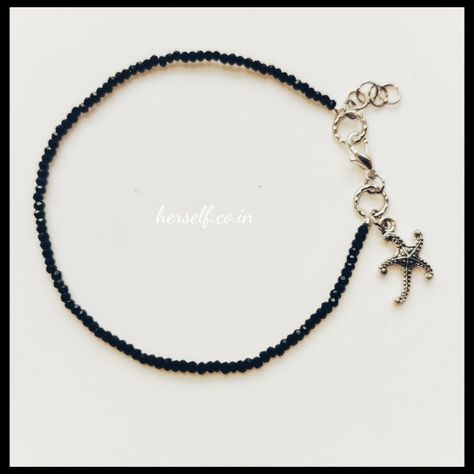 Black Beaded Anklet, Beaded Anklets, German Silver, Black Beads, Starfish, Anklets, Silver, Black