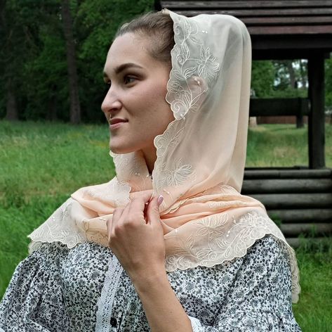 Orthodox Head Covering, Christian Veil, Cream Scarf, Scarf For Women, Hair Scarf, Floral Chiffon, Head Covering, Head Scarf, Veil