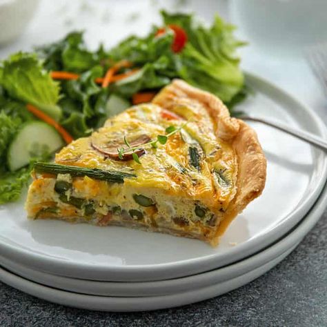 Ham, Asparagus and Mushroom Quiche | The Blond Cook Ham Asparagus, Recipe For Ham, Ham Quiche, Asparagus Quiche, Make Ahead Brunch, Mushroom Quiche, Asparagus And Mushrooms, Baked Asparagus, Perfect Brunch